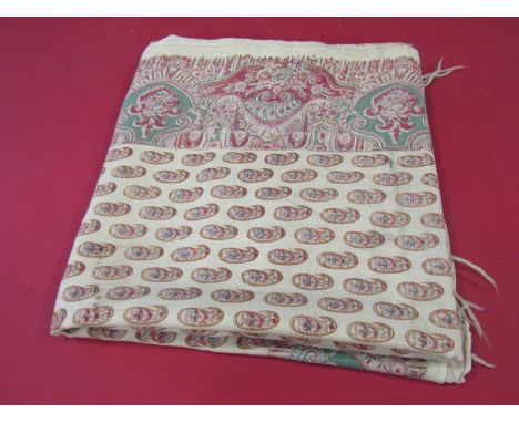 An early Victorian Antique Paisley roller print wool challis fringed shawl scarf, 150cm x 150cm, circa 1850