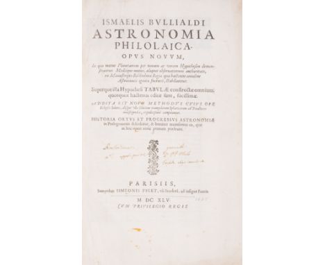 Astronomy.- Boulliau (Ismael) Astronomia Philolaica, first edition, woodcut device on title, woodcut diagrams, initials and d