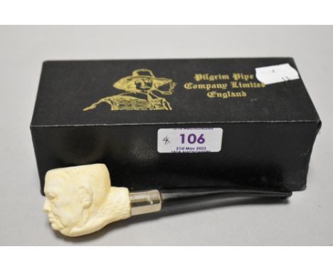A vintage Pilgrim Winston Churchill tobacco pipe with original box.