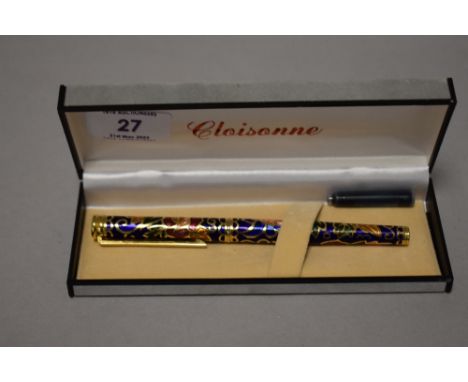 A Cloisonné enamel fountain pen in box.