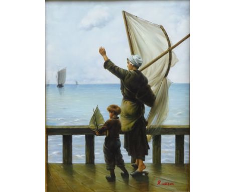 The Farewell, 20th century oil on panel signed R Wilson 38.5cm x 29cm in heavy gilt frame  Condition Report Click here for fu