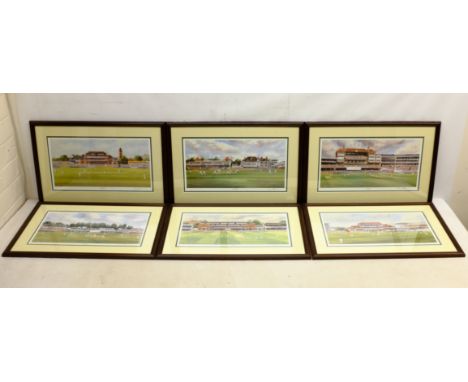 'Lord's', 'Headingley', 'Old Trafford', 'The Oval', 'Edgbaston' and 'Trent Bridge', six colour cricketing prints after Terry 