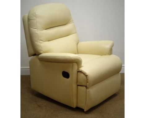 Manual reclining armchair upholstered in cream leather, W83cm Condition Report Click here for further images, condition, auct