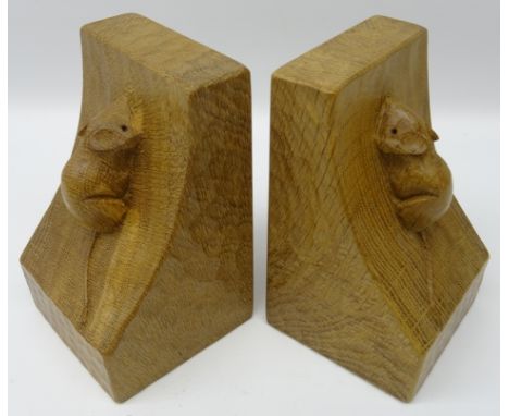 'Mouseman' pair adzed oak bookends by Robert Thompson of Kilburn, H15.5cm  Condition Report Click here for further images, co