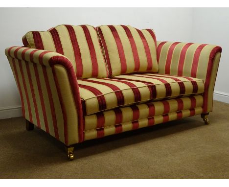 Alstons Courtney two seat sofa, upholstered in red and gold stripes, W185cm Condition Report Click here for further images, c