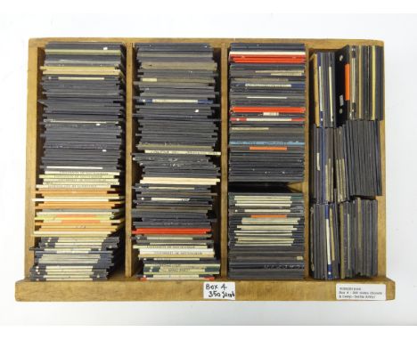 Approx 350 early 20th century glass slides incl. Scouts & Camp, Serbia Army, buildings, portraits etc in sectioned tray  Cond