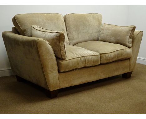 Barker & Stonehouse two seat sofa, upholstered in champagne fabric (W183cm), a matching snuggle chair (W130cm) and armchiar (