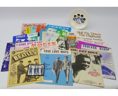 The Beatles Songs Exclusive/ Songs They Sing Collectors Ed. Sheet music, Beatles patch and plate and a collection of vintage 