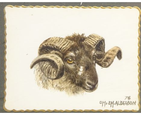 Portrait of a Rams Head, watercolour signed and dated '78 by Dorothy Margaret Alderson (British 1900-1992) and Elizabeth Mary