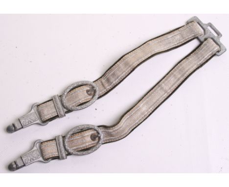 German Army Officers Dagger Hanging Straps, fine pair of higher quality green velvet backed hanging straps with oak leaf deco