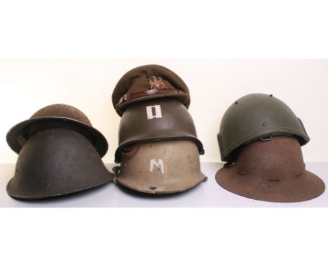 British 1944 “Turtle Shell” Pattern Steel Combat Helmet, complete with undated liner and webbing chinstrap, standard WW2 Brit