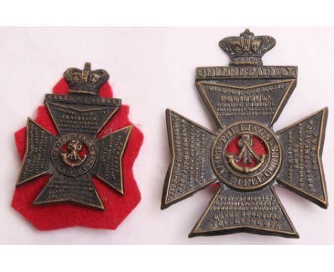Victorian Kings Royal Rifle Corps Post 1881 Glengarry Badge, of blackened brass, Maltese cross with battle honours to the arm