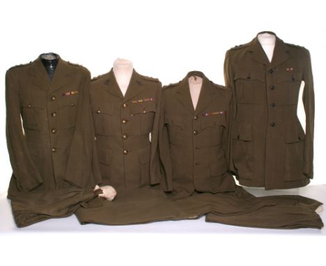 Selection of WW2 British Officers Uniforms, consisting of four officers service dress tunics and trousers. All are complete w