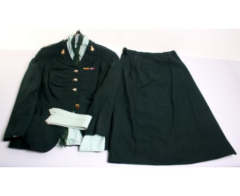 Women’s Royal Army Corps (W.R.A.C) Officers Uniform, of green cloth with officers gilt collar badges and anodised tunic butto