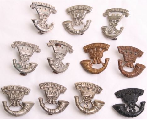 Selection of Somerset Light Infantry Volunteer and Territorial Battalion Collar Badges, consisting of a pair of brass other r