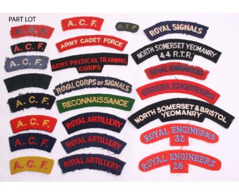 Selection of Cloth Shoulder Titles, consisting of yellow on green embroidered Reconnaissance Corps, embroidered white on blac