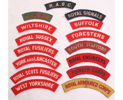 Selection of WW2 Printed Shoulder Titles, consisting of Royal Armoured Corps, West Yorkshire, Royal Scots Fusiliers, Royal Fu