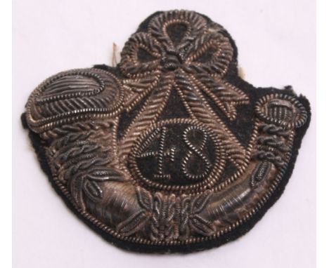 Shropshire Rifle Volunteers Officers Field Service Cap Badge circa 1887, bullion wire strung bugle with 48 to the centre. Goo