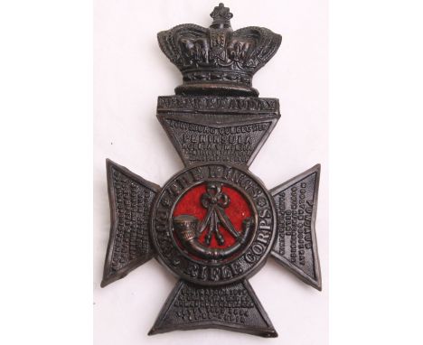 Victorian The Kings Royal Rifle Corps Foreign Service Helmet Plate, being an other ranks example of the blackened Victorian c