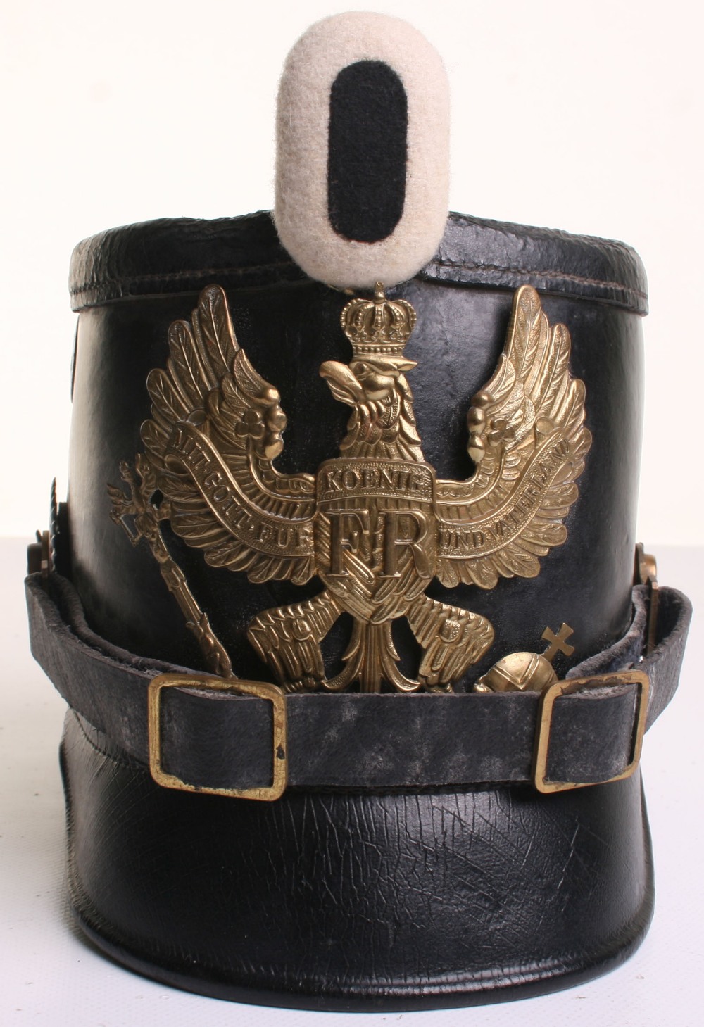 Imperial German Prussian Jager Shako, being leather shell with brass ...