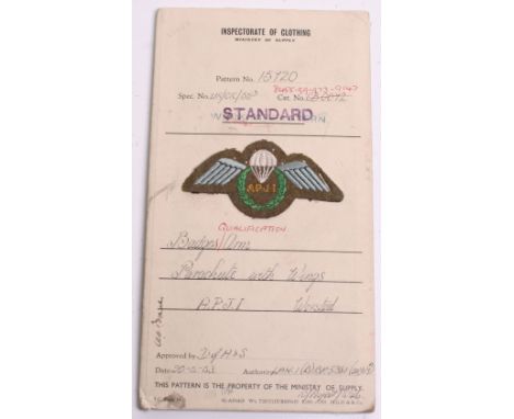 Army Parachute Jump Instructors Sealed Pattern Qualification Wing, embroidered jump wing with green wreath and APJI to the ce