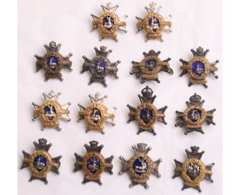 Notts & Derbyshire Regiment Officers Collar Badges, consisting of four Victorian period silver gilt and enamel Maltese cross 