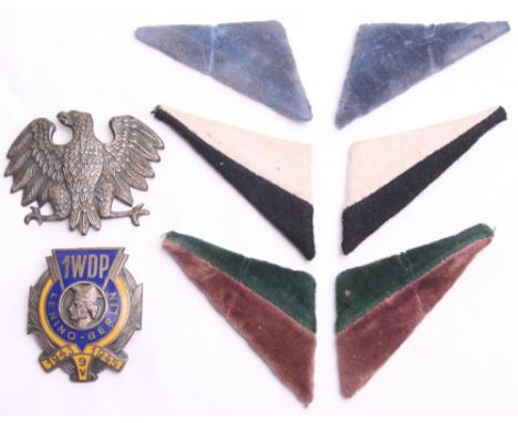 WW2 Polish Army of the East “Piast Eagle” Cap Insignia, in white metal with wire fittings to the reverse. Accompanied by thre