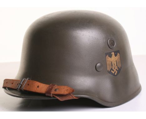 Rare Officers Double Decal Parade Helmet, of Vulcan fibre shell retaining 98% of the original paint finish. Golden Army / Nav