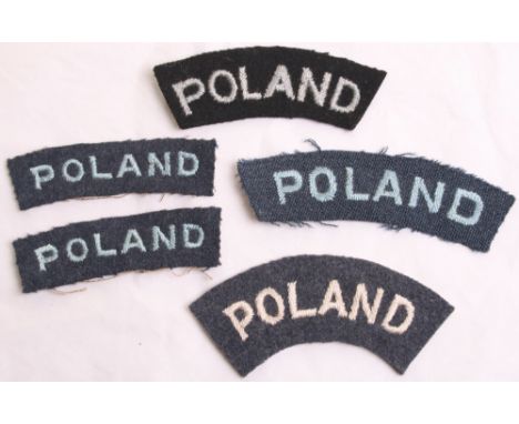 Polish WW2 Royal Air Force Nationality Shoulder Titles consisting of a matched pair of small tunic type embroidered shoulder 
