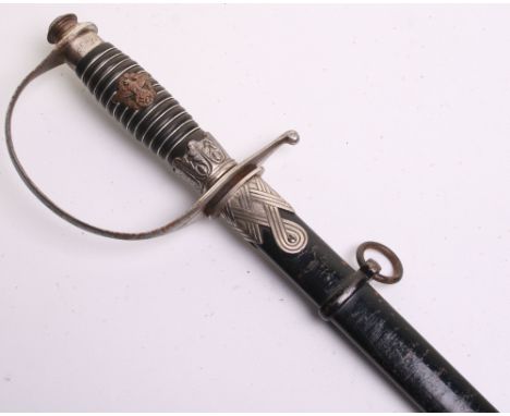 Third Reich Police Officers Dress Sword, with early copper based Police eagle badge set within ebony grip. Sword is housed in