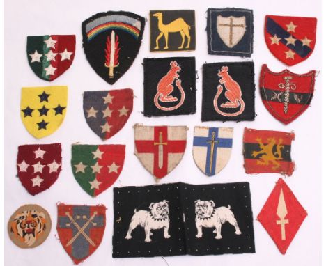 Selection of Cloth Formation Signs consisting of bullion wire embroidered 14th Army, pair of uncut printed Eastern Command, p
