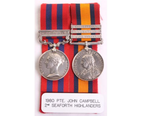 Victorian India and Boer War Medal Pair Awarded to Private John Campbell 2nd Seaforth Highlanders,  Indian General Service me