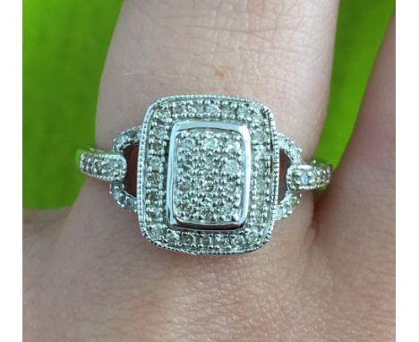 9CT WHITE GOLD DIAMOND PAVE ART DECO STYLE RING 3.6G APPROX, SIZE M