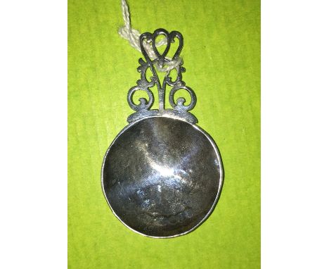 A SILVER CADDY SPOON WITH FRET WORK STEM - BIRMINGHAM
