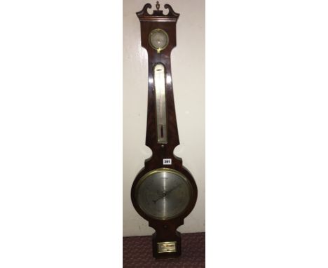 19TH CENTURY MAHOGANY BANJO BAROMETER I.DONAGANI NEWCASTLE