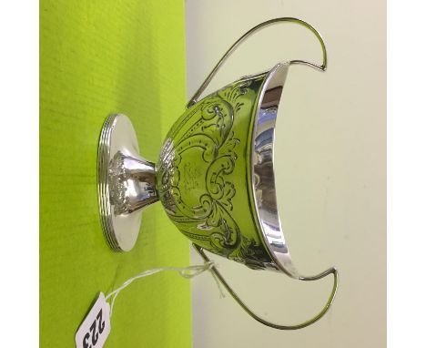 SILVER TWIN HANDLED PEDESTAL SUCRIER WITH REPOUSSE DECORATION, BIRMINGHAM 1895, 4.4oz APPROX