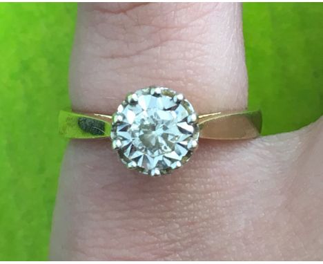 18CT YELLOW GOLD DIAMOND SOLITAIRE RING, SIZE J, 3.8G APPROX