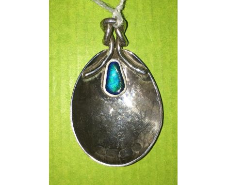 SILVER ARTS AND CRAFTS REVIVAL CADDY SPOON WITH CABOCHON STONE - BIRMINGHAM