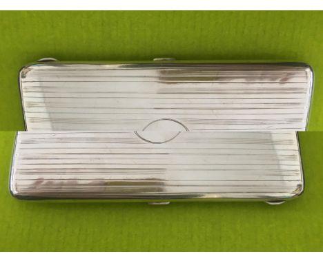 SILVER SLIM CIGARETTE CASE WITH ENGINE TURNED BANDS AND PLAIN CARTOUCHE  BIRMINGHAM 1915 5.6oz APPROX