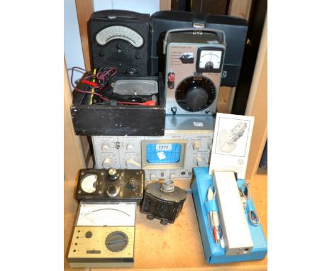 Scientific Instruments - a Scopex 4D 10 Oscilloscope; a Universal model Avometer;  a Volt meter;  an ohmeter etc (9)