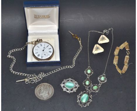 An early 19th century continental silver open face pocket watch, white enamel dial, minute track, subsidiary seconds, base me