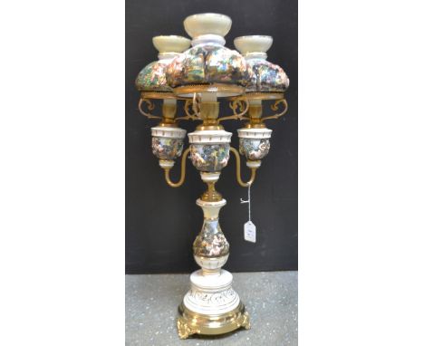 A Capodimonte ceramic and gilt metal three branch table lamp, height 62cm.