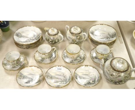 A Japanese 25 piece tea service, Views of Mount Fuji
