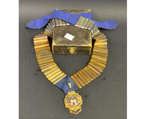 A Masonic sash, Lodge Masters from 1918, with enamel badge