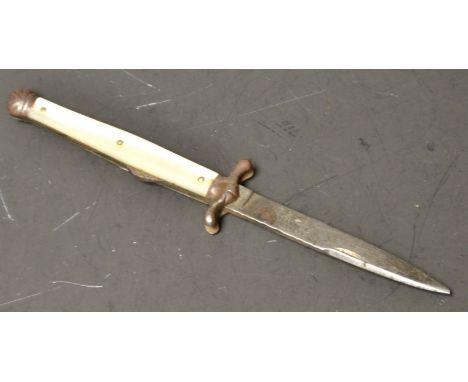 A 19th century stiletto folding knife, mother of pearl handle, Bleuler Geneve