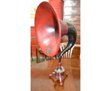 An Art Deco Ethovox RL2/20 speaker, horn body, cast iron tripod base, 2000ohms version, c.1925-30