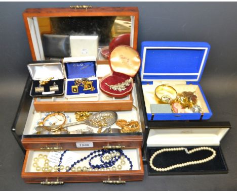 Jewellery - a vintage Accurist wrist watch, gold plated bracelet, Rolled gold bangle, pearl necklace, earrings etc qty