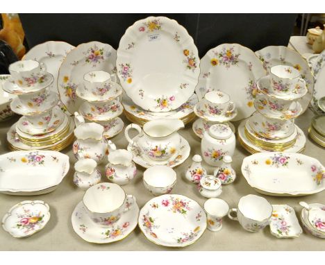 Royal Crown Derby - an extensive Posies pattern dinner and tea service, including dinner plates, sides, cups and saucers, jug