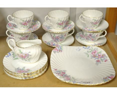 An E Brain Foley china six setting tea service, decorated with flowers, pattern no 2053A, printed marks