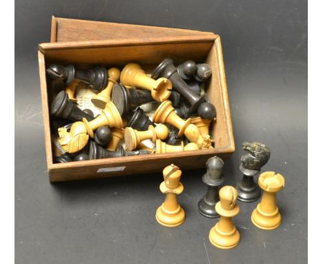 A part Staunton-type boxwood and ebony chess set, boxed 
